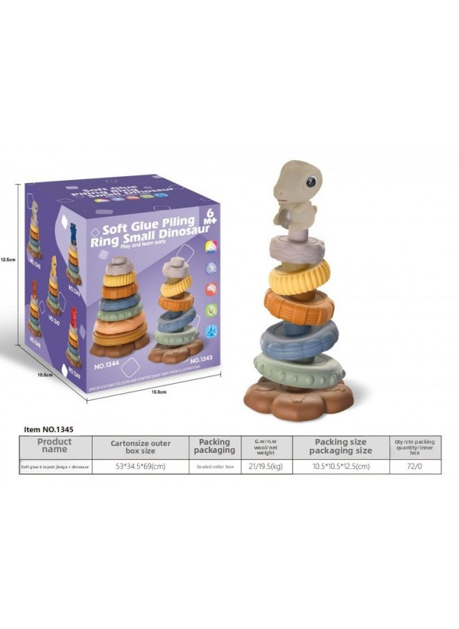 Generic - Export Baby Play Soft Glue Stacked Le Sessele Digital Animal Building Blocks Finger Doll Toy-Color:Soft Glue 6-layer Colorful Stacking Music + 1 Khaki Small Dinosaur - Image 1