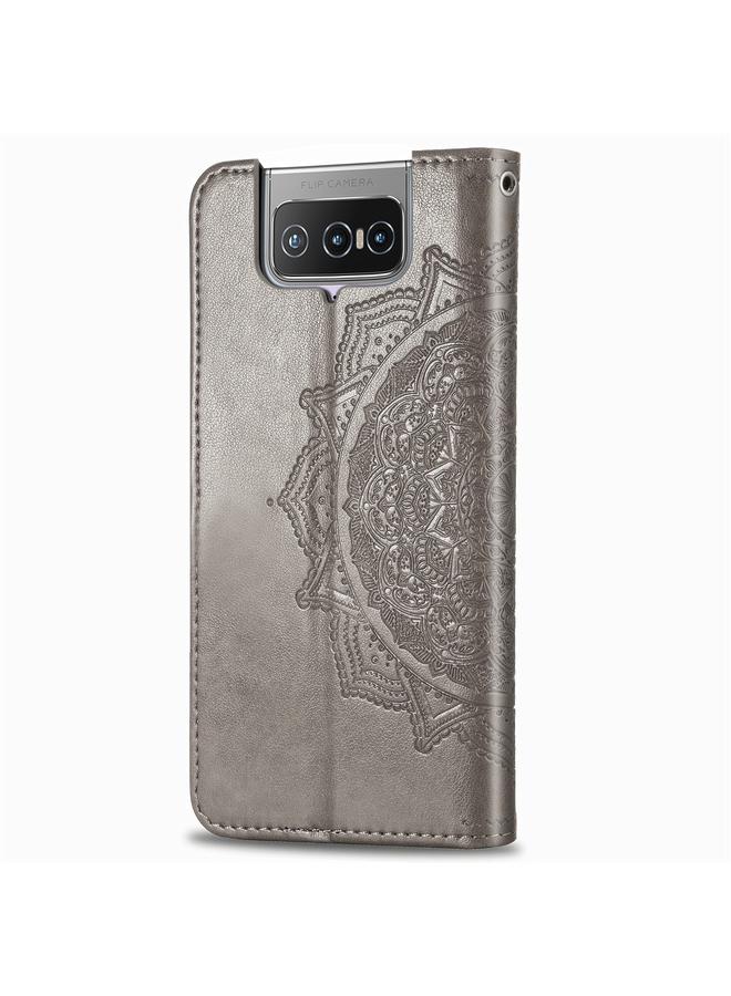 Green Tiger Case For Asus Zenfone 7 ZS670KS Mandala Flower Embossed Horizontal Flip Leather Case with Bracket / Card Slot / Wallet / Lanyard - Image 3