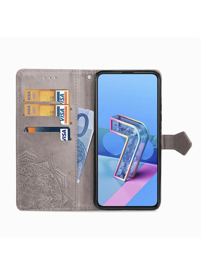 Green Tiger Case For Asus Zenfone 7 ZS670KS Mandala Flower Embossed Horizontal Flip Leather Case with Bracket / Card Slot / Wallet / Lanyard - Image 4