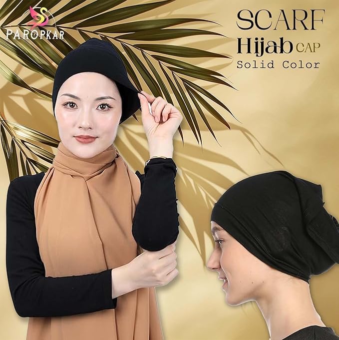 PAROPKAR Women's Lycra Fabric Under Scarf/Hijab/Tube Bonnet Bone/Chemo Hat Free Size Undercap Scarf Hijab Cap Unisex (Black) - Image 4