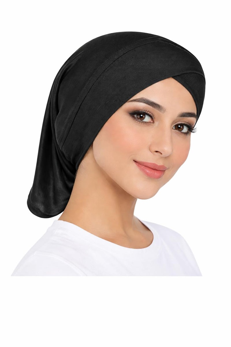 PAROPKAR Women's Lycra Fabric Under Scarf/Hijab/Tube Bonnet Bone/Chemo Hat Free Size Undercap Scarf Hijab Cap Unisex (Black) - Image 1