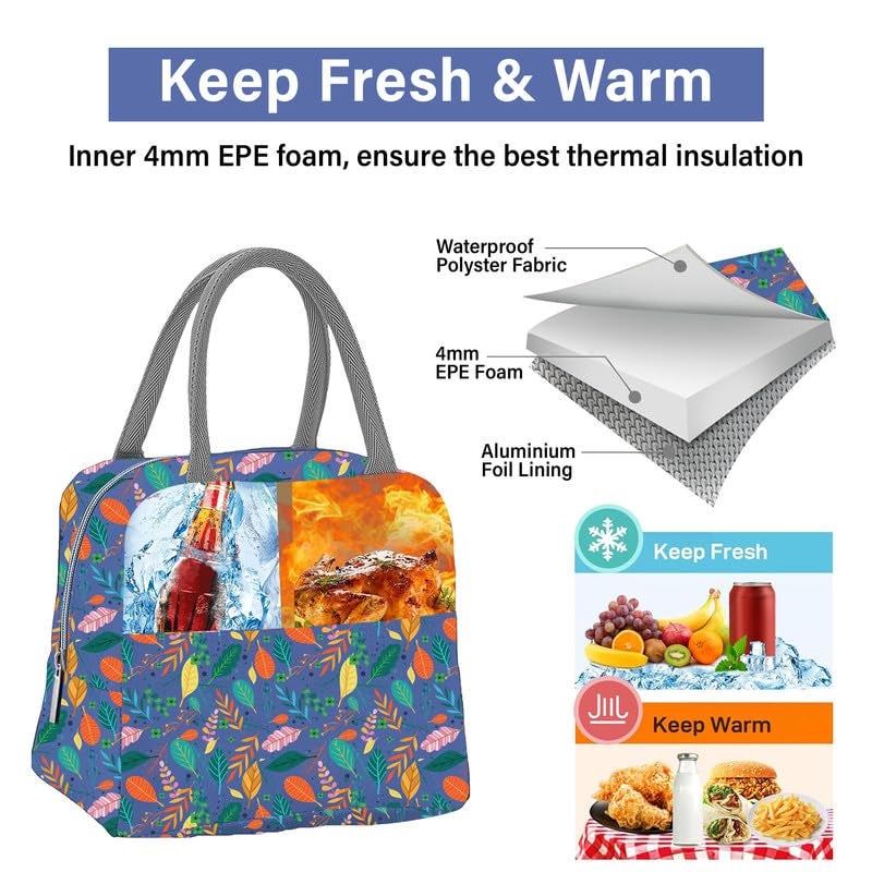Myfav MY FAV Insulated Lunch Bag Thermal Cool Bag for Adults Men Women Kids Drinks Picnic Beach School Office Work Tote & Lunch Box Holder Cooler for Food Digitally Printed Design (Multicolor 3 Leafs) - Image 2