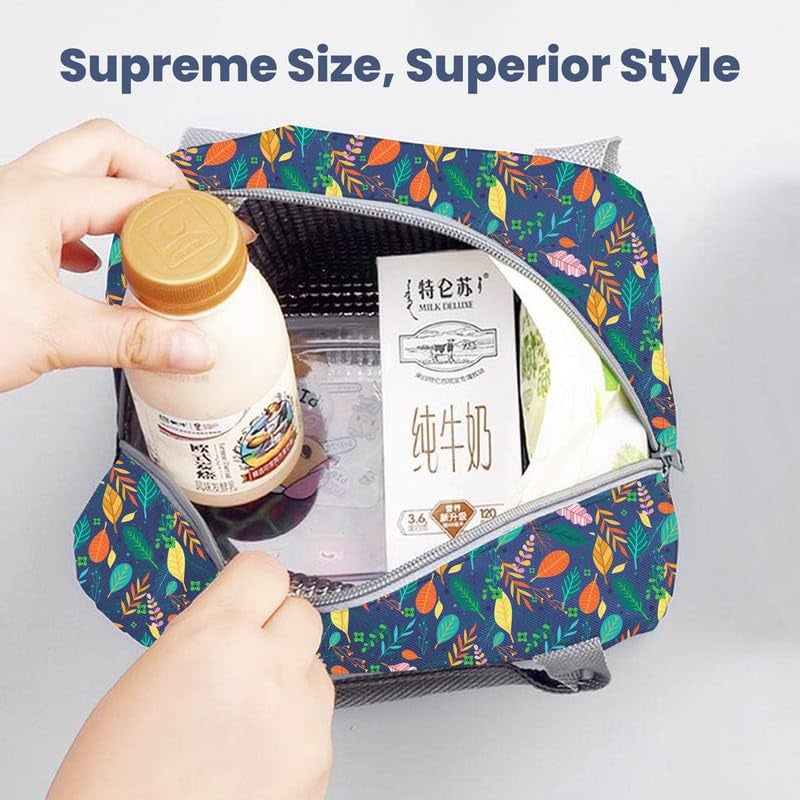 Myfav MY FAV Insulated Lunch Bag Thermal Cool Bag for Adults Men Women Kids Drinks Picnic Beach School Office Work Tote & Lunch Box Holder Cooler for Food Digitally Printed Design (Multicolor 3 Leafs) - Image 5