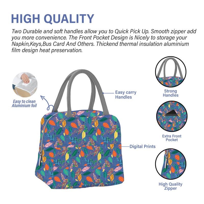 Myfav MY FAV Insulated Lunch Bag Thermal Cool Bag for Adults Men Women Kids Drinks Picnic Beach School Office Work Tote & Lunch Box Holder Cooler for Food Digitally Printed Design (Multicolor 3 Leafs) - Image 3