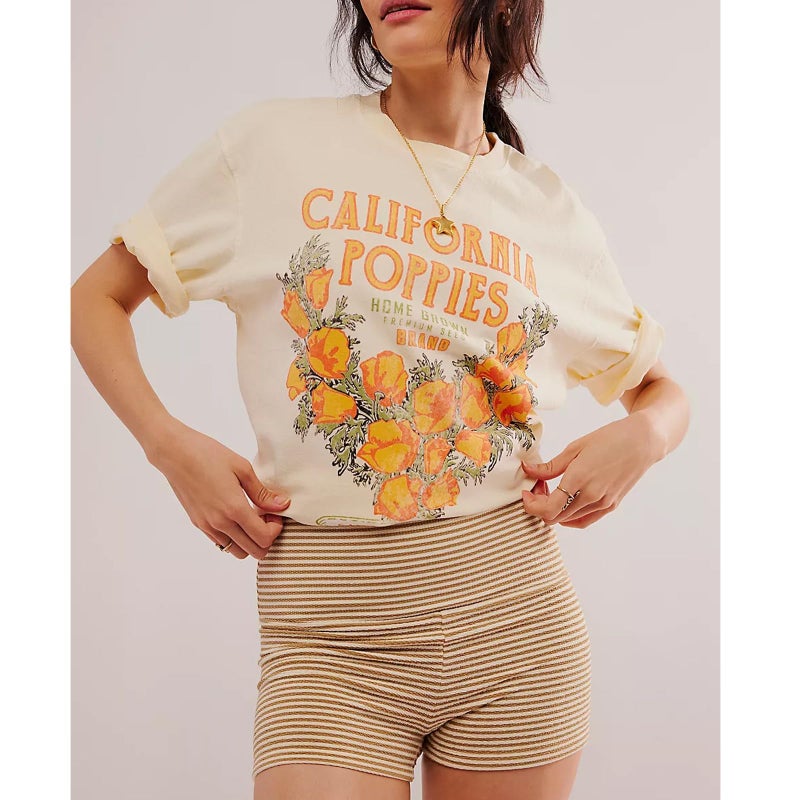 KOSUSANILL Women Cute Graphic Oversized Tees Fish Lobster Sea Floral Fruit Printed Y2K Baggy T Shirts Teen Girls Preppy Coastal Clothes Vintage Aesthetic Free People Dup ES Clothes Poppies Yellow - Image 2