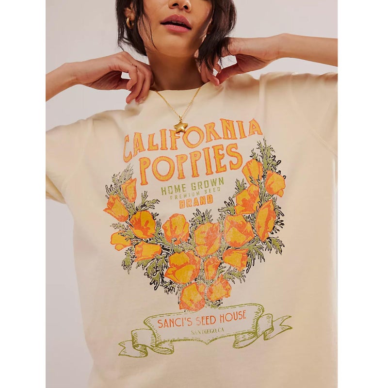 KOSUSANILL Women Cute Graphic Oversized Tees Fish Lobster Sea Floral Fruit Printed Y2K Baggy T Shirts Teen Girls Preppy Coastal Clothes Vintage Aesthetic Free People Dup ES Clothes Poppies Yellow - Image 4
