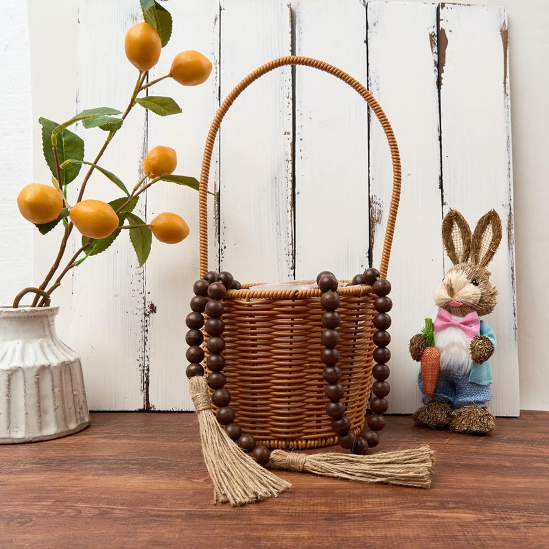 OMISHE 59in Wood Bead Garland with Tassels, Decorative Beads Decor, Farmhouse Wooden Beads Garland for Wall Hanging Home Festival Decor, Dark Brown - Image 2