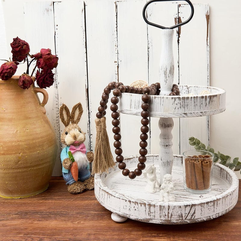 OMISHE 59in Wood Bead Garland with Tassels, Decorative Beads Decor, Farmhouse Wooden Beads Garland for Wall Hanging Home Festival Decor, Dark Brown - Image 4