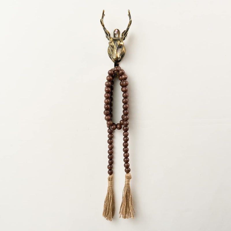 OMISHE 59in Wood Bead Garland with Tassels, Decorative Beads Decor, Farmhouse Wooden Beads Garland for Wall Hanging Home Festival Decor, Dark Brown - Image 5