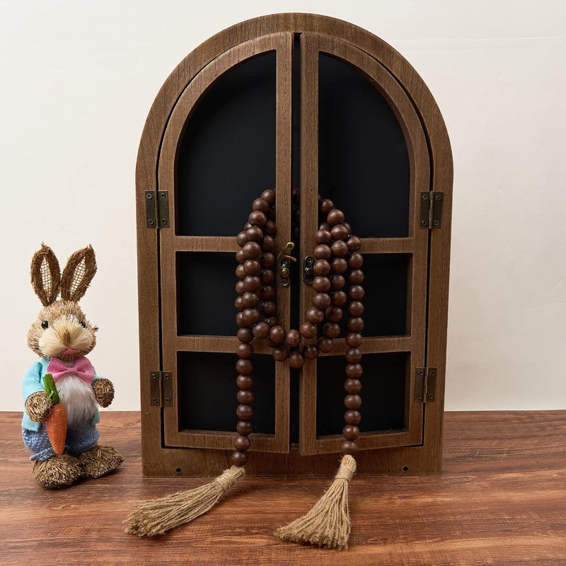 OMISHE 59in Wood Bead Garland with Tassels, Decorative Beads Decor, Farmhouse Wooden Beads Garland for Wall Hanging Home Festival Decor, Dark Brown - Image 3