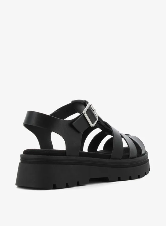 SJ Women's Solid Strappy Flatform Sandals with Buckle Closure