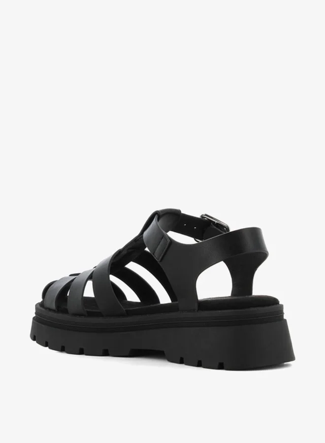 SJ Women's Solid Strappy Flatform Sandals with Buckle Closure
