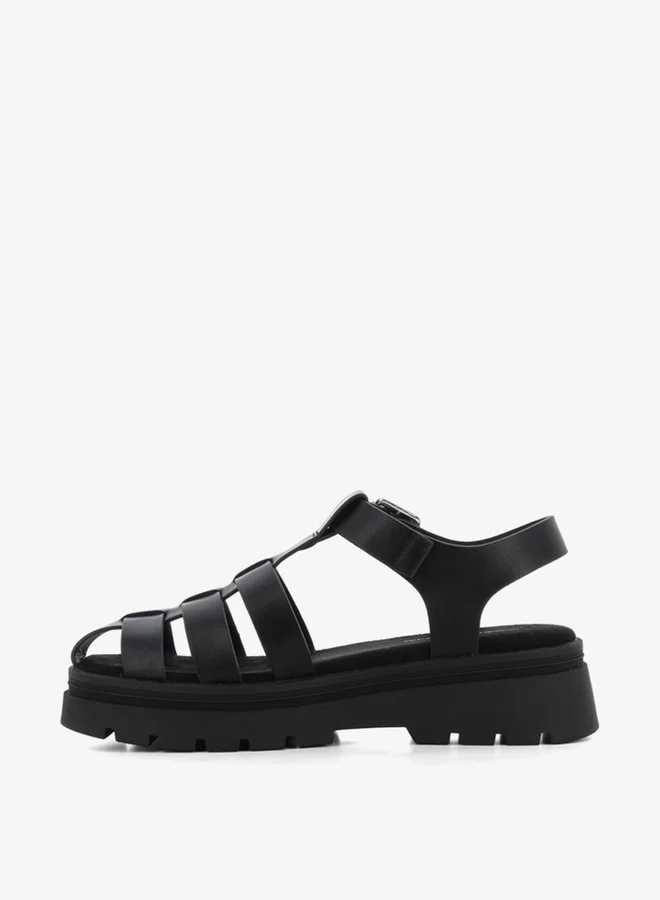 SJ Women's Solid Strappy Flatform Sandals with Buckle Closure