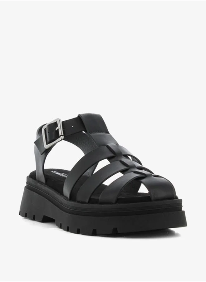 اس جي Women's Solid Strappy Flatform Sandals with Buckle Closure