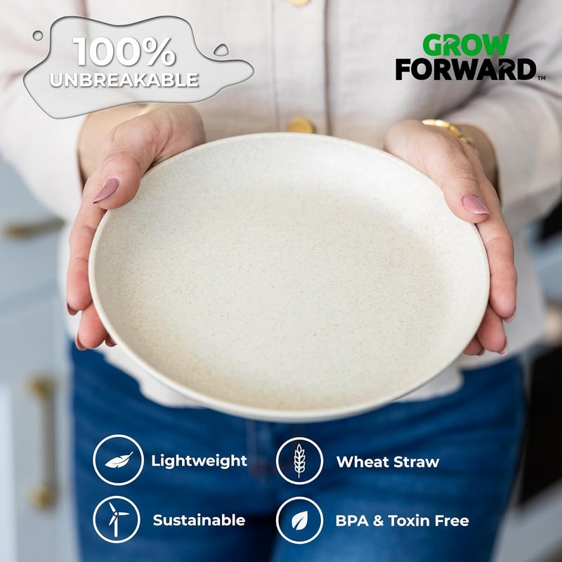 Grow Forward Premium Wheat Straw Dessert Plates  8 Inch Reusable Hard Plastic Plates Set of 8  Unbreakable Microwave Safe Plates for Dinner Camping RV Outdoors Patio Kitchen Dishes  Sahara - Image 4