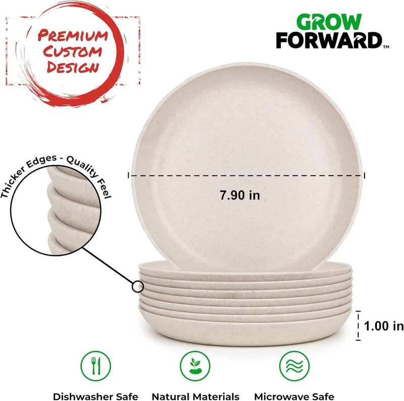 Grow Forward Premium Wheat Straw Dessert Plates  8 Inch Reusable Hard Plastic Plates Set of 8  Unbreakable Microwave Safe Plates for Dinner Camping RV Outdoors Patio Kitchen Dishes  Sahara - Image 3