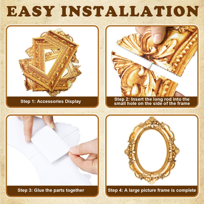 Amyhill 3 Pcs Large Photo Booth Props Picture Frame 3 Sizes Gold Wedding Selfie Frame Vintage Props Accessories for Wedding Bachelorette Birthday Carnival Party Decor - Image 4