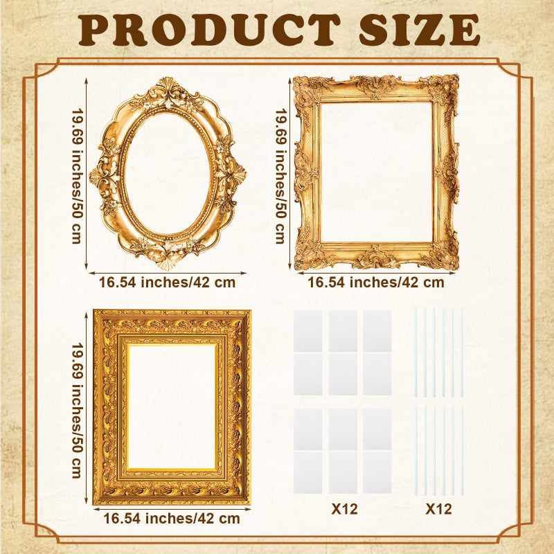 Amyhill 3 Pcs Large Photo Booth Props Picture Frame 3 Sizes Gold Wedding Selfie Frame Vintage Props Accessories for Wedding Bachelorette Birthday Carnival Party Decor - Image 2
