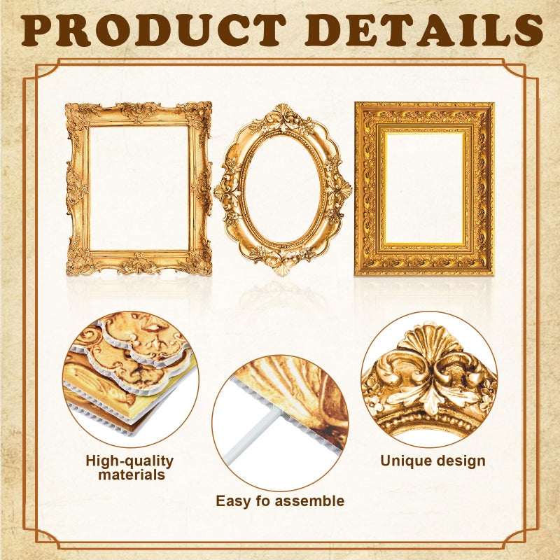 Amyhill 3 Pcs Large Photo Booth Props Picture Frame 3 Sizes Gold Wedding Selfie Frame Vintage Props Accessories for Wedding Bachelorette Birthday Carnival Party Decor - Image 3