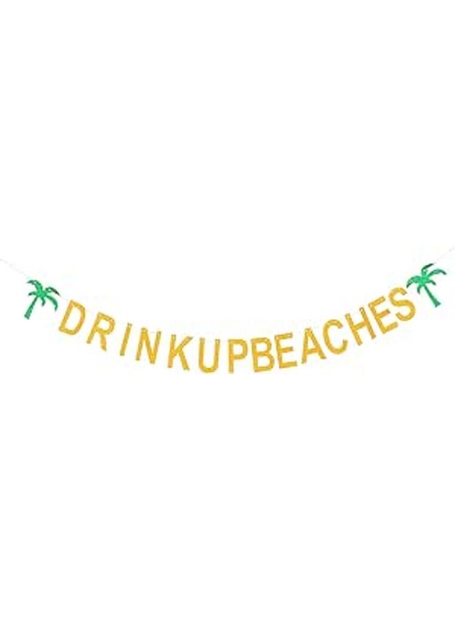 Glittery Hanging Banner Coconut Tree Flamingo Decor For Hawaiian Luau Beach Party - Image 1
