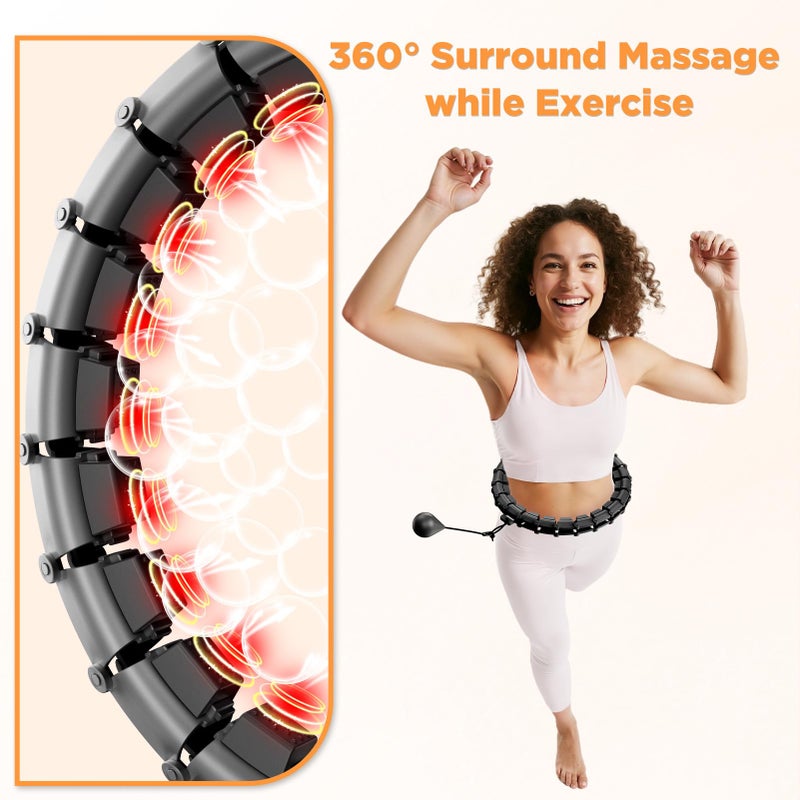 RJOP Weighted Hoop Fitness Circle â€“ 32 Detachable Segments, 65-Inch Plus Size, Efficient Home Fitness and Weight Loss for Adults & Women (Black) - Image 2