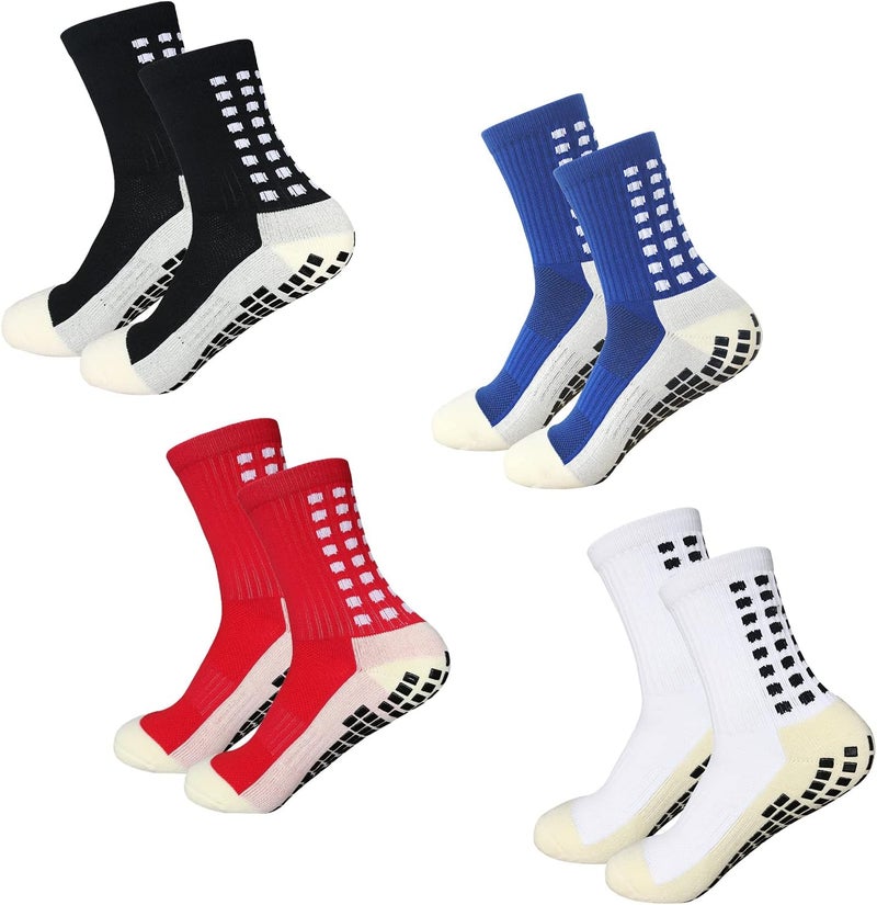 Yufree Men's Soccer Socks Anti Slip Non Slip Grip Pads for Football Basketball Sports Grip Socks, 4 Pair - Image 1