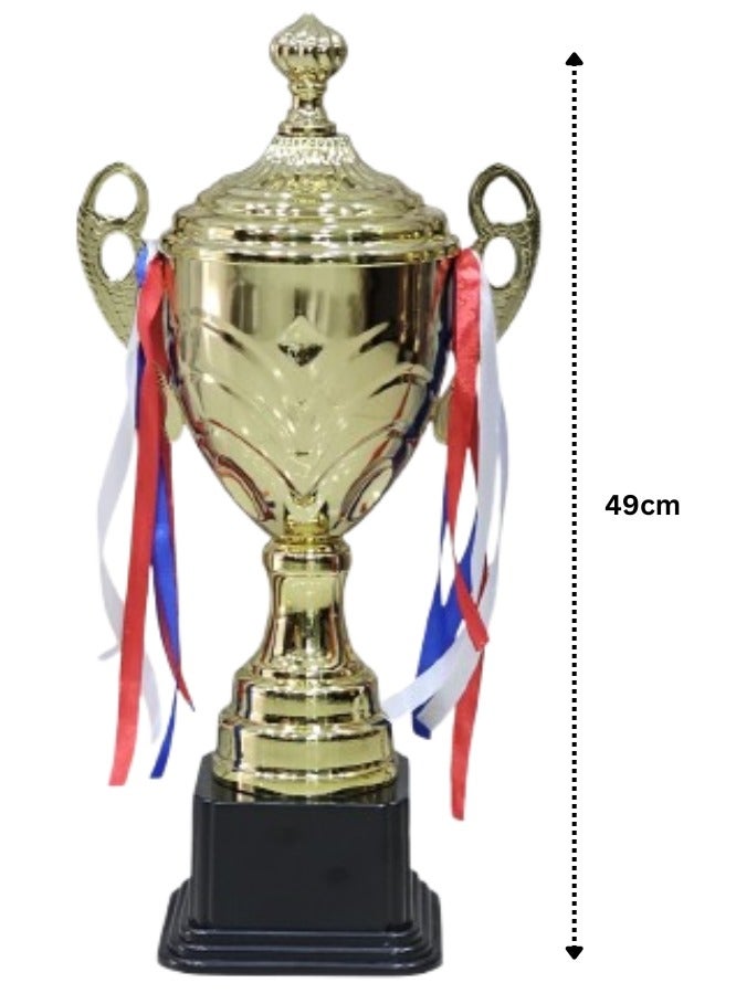 سبال مجموعة من ٣ كؤوس ذهبية معدنية من الحديد - ٤٩ سم، ٤٣ سم، ٣٩ سم | جوائز مميزة للفعاليات الرياضية والبطولات ودوريات كرة القدم والتعاون الجماعي - Image 2