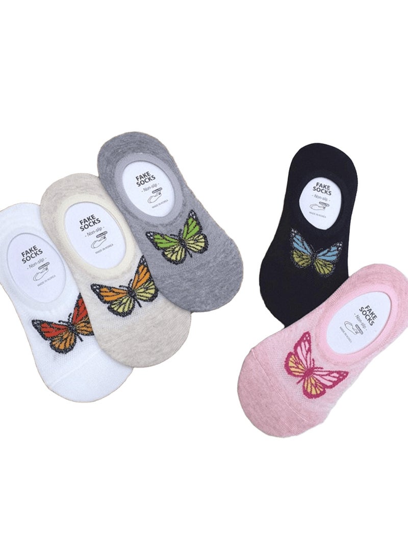 SMARTEDGE Women's Stylish Butterfly Design Short Summer Socks, Very Elegant, 6-Pair Set in Assorted Colors. Trendy design for women and girls.