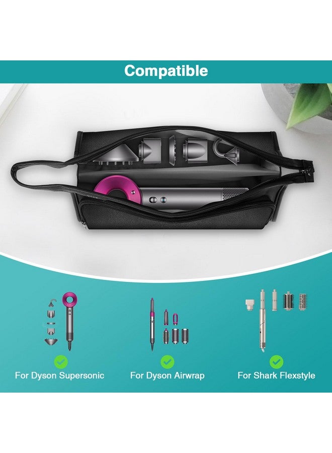 SITHON Ithon Travel Carrying Case For Dyson Airwrap Styler/Shark Hd430 Flexstyle Pu Leather Water Resistant Storage Organizer Bag With Pocket For Dyson Supersonic Hair Dryer (Bag Only) (Black) - Image 4