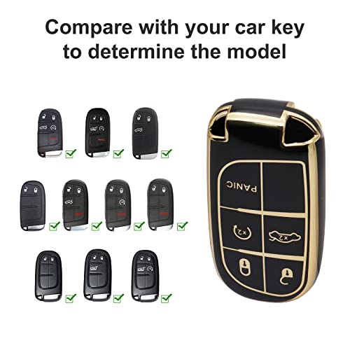 SUNCARACCL for Jeep Key Fob Cover with Leather Keychain, Soft TPU Full Cover Protection Key Case for Grand Cherokee Renegade Dodge Durango Challenger Journey Smart Key - Image 2