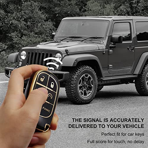SUNCARACCL for Jeep Key Fob Cover with Leather Keychain, Soft TPU Full Cover Protection Key Case for Grand Cherokee Renegade Dodge Durango Challenger Journey Smart Key - Image 5