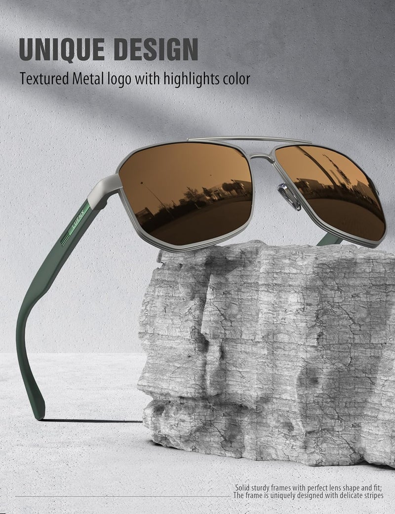 LUENX Aviator Sunglasses for Men Square Polarized Polygon Lens - UV 400 Protection with Accessories 61MM Driving Outdoor - Image 4