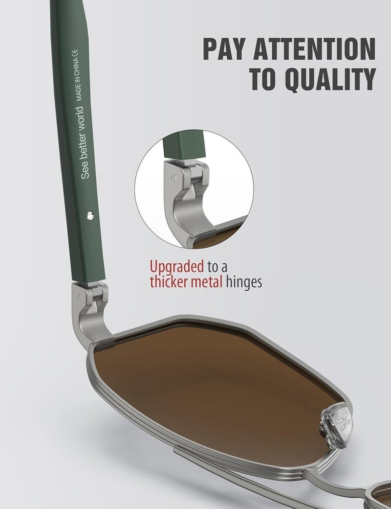 LUENX Aviator Sunglasses for Men Square Polarized Polygon Lens - UV 400 Protection with Accessories 61MM Driving Outdoor - Image 3