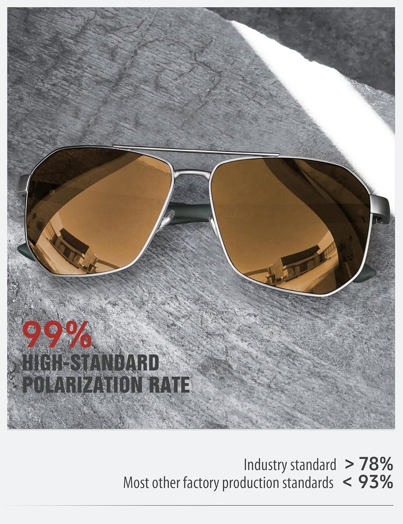 LUENX Aviator Sunglasses for Men Square Polarized Polygon Lens - UV 400 Protection with Accessories 61MM Driving Outdoor - Image 5