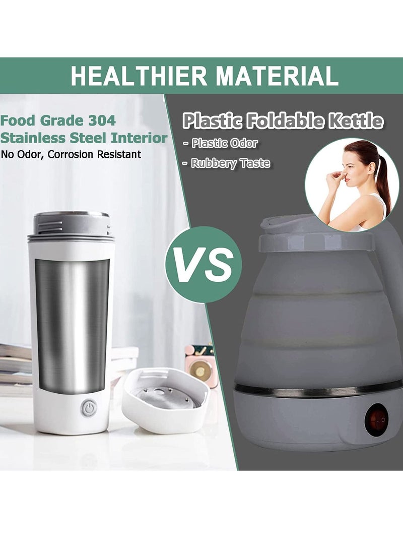 Portable Electric Kettle, Stainless Steel Liner Travel Electric Cup Home Mini Heating Teapot Fast Cooking Single Cup Water Heater 350ml Hot Water Bottle (White)  - Image 3