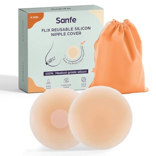 Sanfe Flix Reusable Silicone Nipple Cover - 4 Pieces | 10 Times Reusable | Skin-Friendly Adhesive Pasties for Women | Nipple Pasties for Women (Old) Multicolour - Image 1