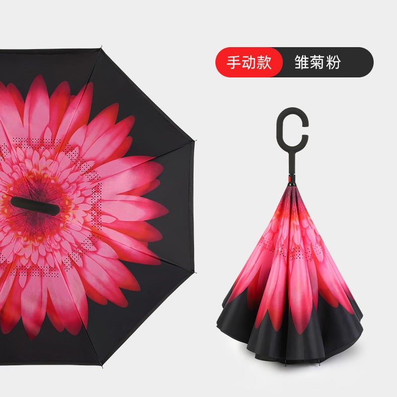 Hands-Free C-Handle Standable Reverse Umbrella Daisy powder hand opening style 