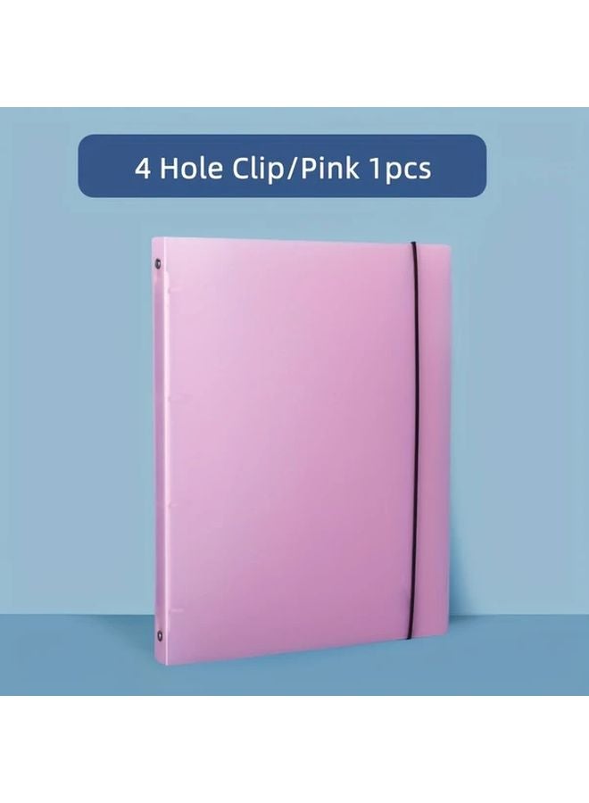 Pink A4 Binder 4 Hole Flipchart Booklet Transparent Refillable Durable PP Material - Image 1