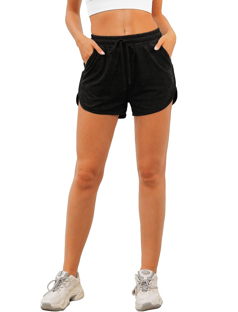 Aloodor Womens Shorts for Summer Athletic Shorts with Pockets Runing Training Black L - Image 3