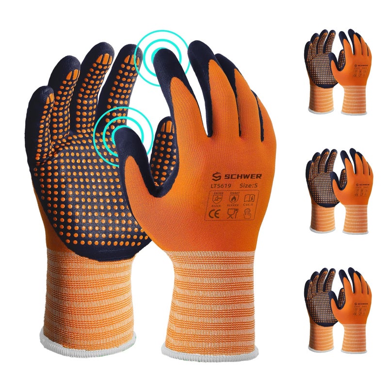 Schwer 3/6/12 Pairs Safety Work Gloves MicroFoam Nitrile Coated, Certified Level 6 Abrasion Resistant Gardening Gloves with MicroDot Grip, Touchscreen, General A1 Cut Resistant Glove, LT5619, S - Image 1