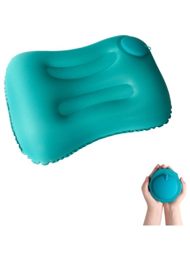 Travel Pillow, Inflatable Camping Pillow, Lumbar Support Office Chair Cushion, Milk Fiber Ultra Lightweight Inflatable Pillow, Comfortable Neck Pillow for Your Neck Pain, Green  - Image 1