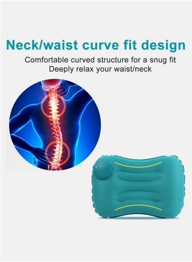 Travel Pillow, Inflatable Camping Pillow, Lumbar Support Office Chair Cushion, Milk Fiber Ultra Lightweight Inflatable Pillow, Comfortable Neck Pillow for Your Neck Pain, Green  - Image 2