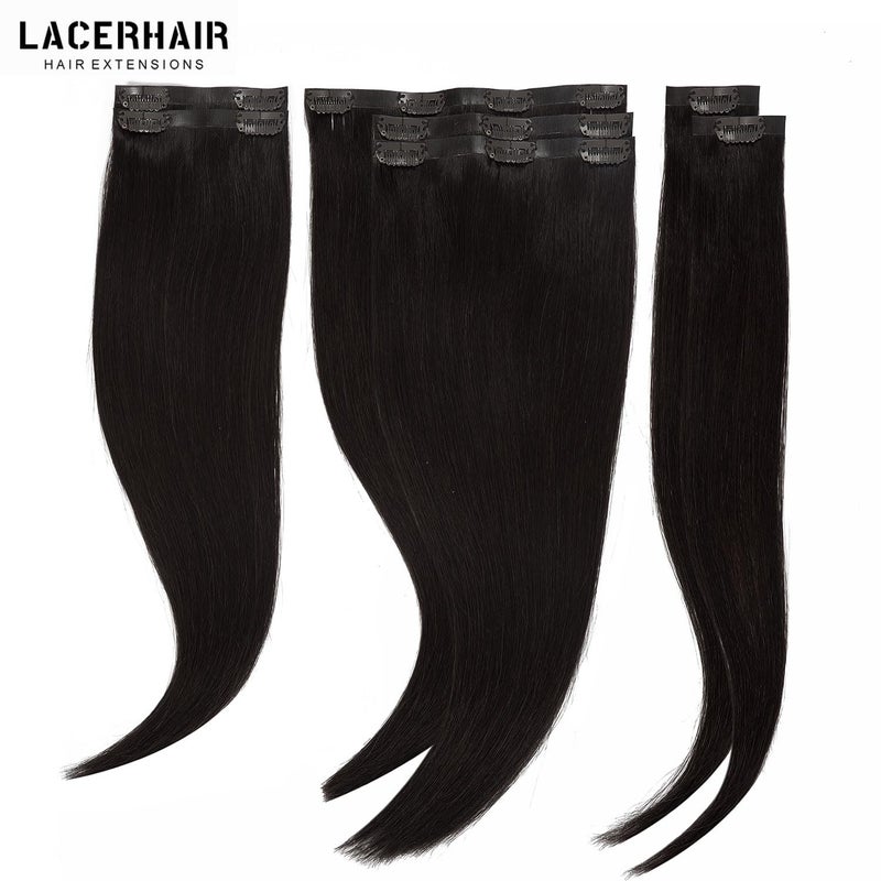 Lacer Hair Glam Seamless Clip in Hair Extensions Natural Black Human Hair Extensions 110g 7pcs 20 Inch Clip in Human Hair with Invisible PU Weft Remy Seamless Clip on Hair Extensions for Women #1B - Image 5