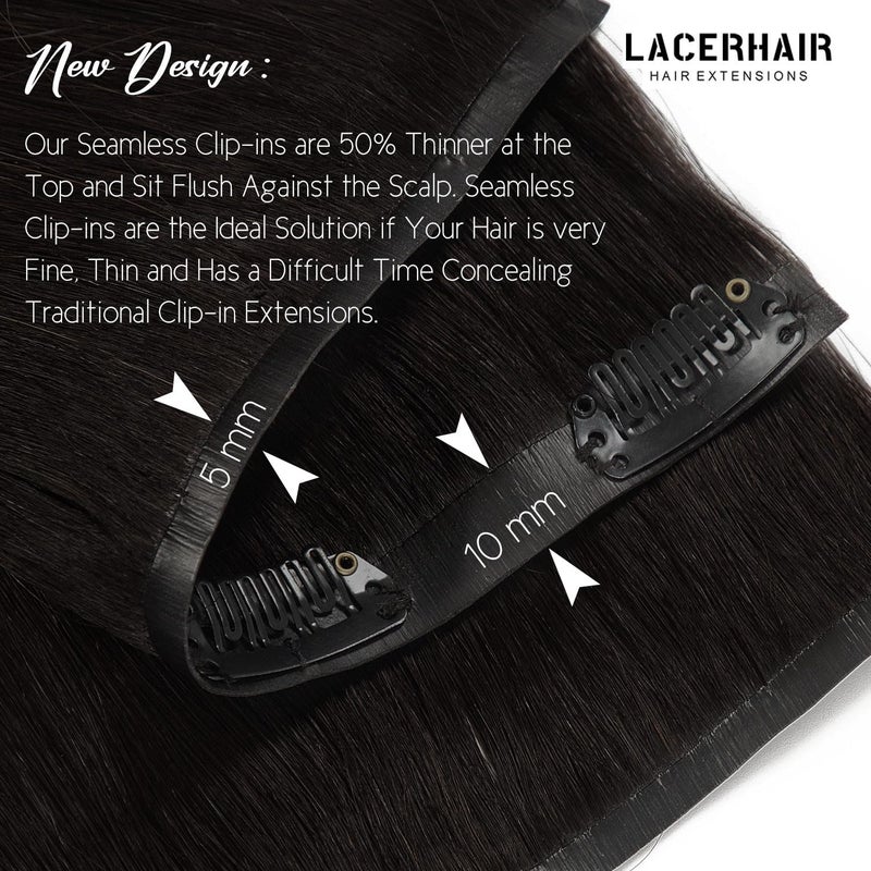 Lacer Hair Glam Seamless Clip in Hair Extensions Natural Black Human Hair Extensions 110g 7pcs 20 Inch Clip in Human Hair with Invisible PU Weft Remy Seamless Clip on Hair Extensions for Women #1B - Image 4