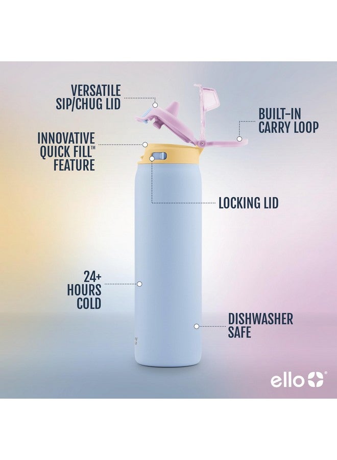 Ello Pop & Fill 22oz Stainless Steel Water Bottle with Quick Fill Technology, Double Walled and Vacuum Insulated Metal, Leak Proof Locking Lid, Sip and Chug, Reusable, BPA Free, Coastal Sunrise - Image 1