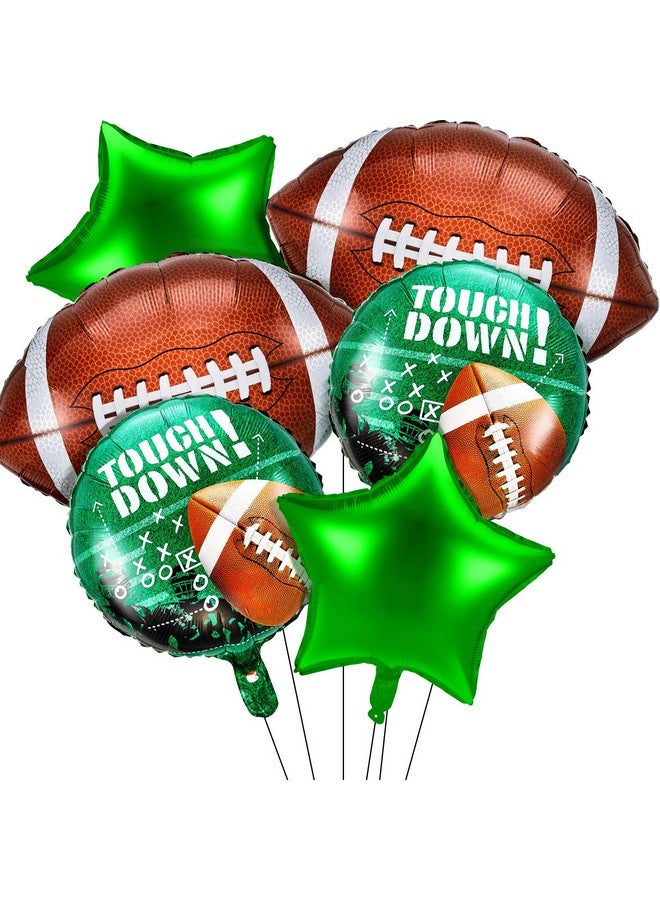 Skylety 6 Pieces Football Balloons Set Football Shape Star Foil Balloons for Party Supplies Game Day Birthday Decorations - Image 1