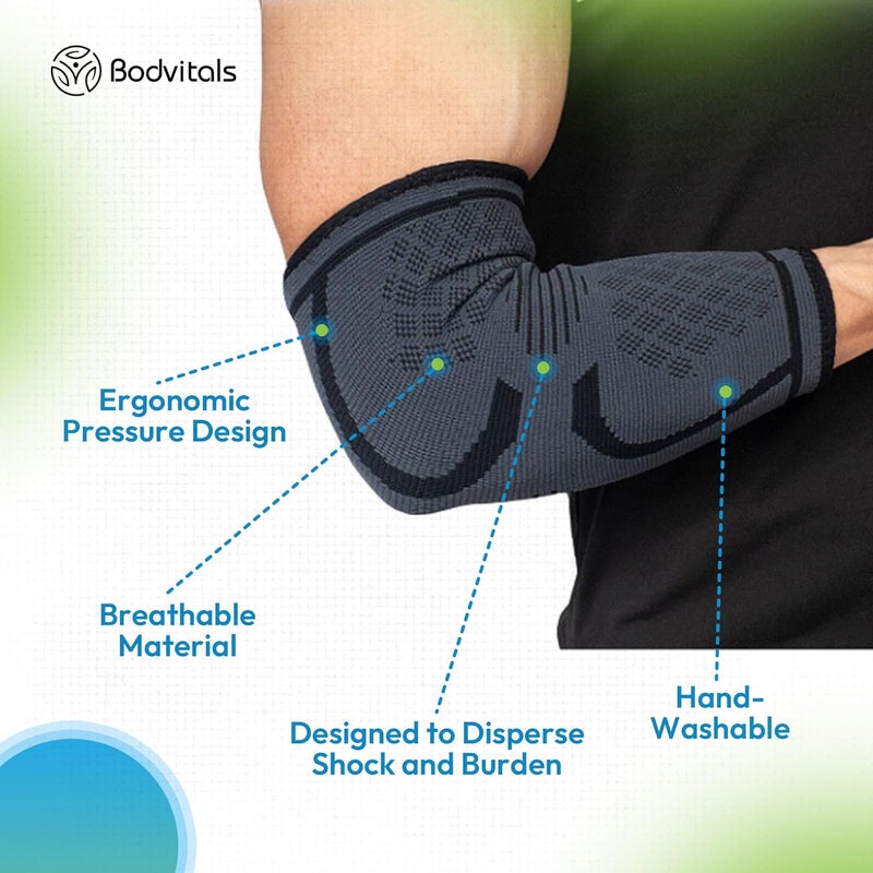 BODVITALS Elbow Compression Sleeve | Elbow Brace for Tendonitis and Tennis Elbow for Women | Arm Supports Golfer Elbow Support | Elbow Pain Relief for Women & Men | Tennis Elbow Brace (Large) - Image 5