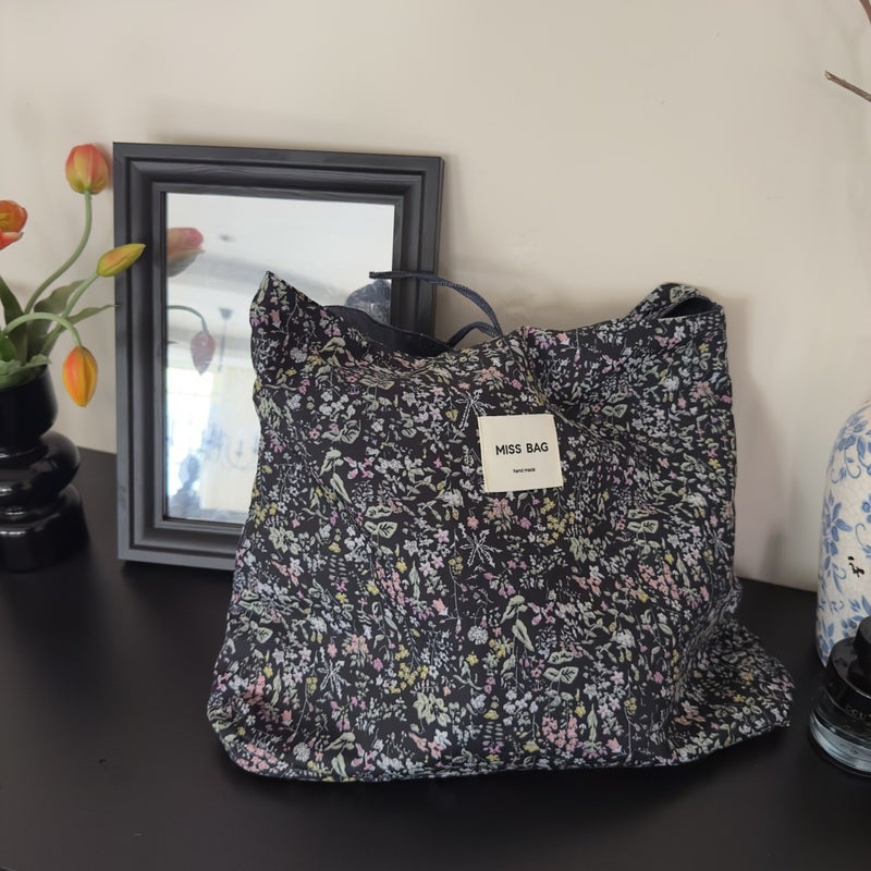 2025 Japanese And Korean Versatile Dopamine Color Block Denim Bag Large Capacity Single Shoulder Crossbody Double Bread Floral Bag - Image 1