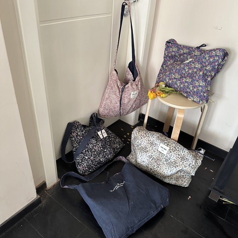 2025 Japanese And Korean Versatile Dopamine Color Block Denim Bag Large Capacity Single Shoulder Crossbody Double Bread Floral Bag - Image 2