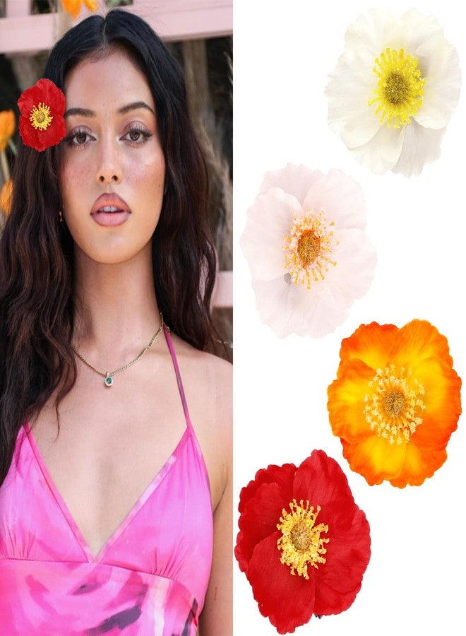 KICOSY 4PCS Hawaiian Flower Hair Clips for Women - Vibrant Realistic Tropical Hibiscus, Plumeria & Orchid Hair Accessories - Ideal for Beach, Party & Daily Wear - Image 1